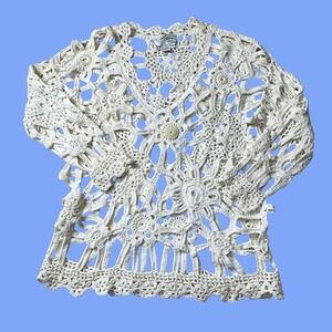 Vintage Women's Chazzz‎ by Charles Ghailican  White Crocheted Top Beaded Y2K